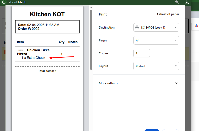 Kitchen Order Ticket